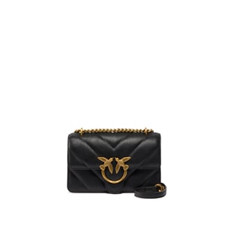 Mini sac à bandoulière love bag en cuir effet usé - Pinko - Noir or antique