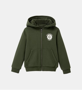 Sweat zippé doublé sherpa Garçon - Cyrillus - Vert foncé