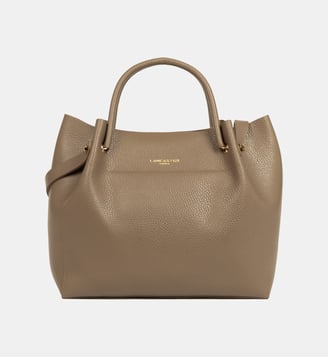 Grand sac cabas épaule Foulonné Double LOUISA en cuir - Lancaster - Taupe, in et or