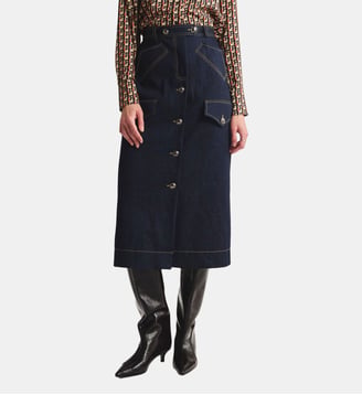 Jupe longue Eral en coton - Ines de la Fressange Paris - Bleu denim