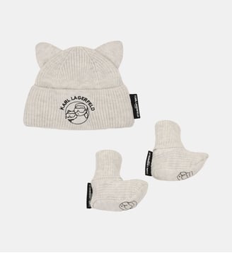 Ensemble bonnet et chaussons - Karl Lagerfeld Kids - Beige chiné