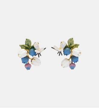 Boucles d'oreilles tiges myrtilles, fleurs blanches et luciole - Les Néréides - Multicolore