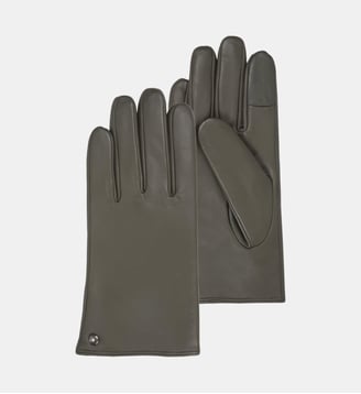Gants tactiles en cuir d'agneau - doublés micro fausse fourrure - Isotoner - Kaki