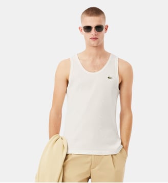 Débardeur slim fit coton côtelé - Lacoste - Blanc farine