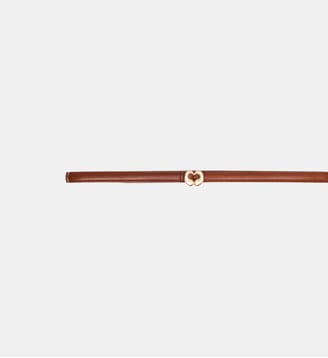 Ceinture fine logo en cuir lisse - Maje - Tabac