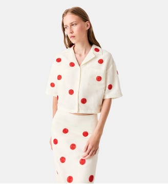 Chemise en lin et soie brodée - Maje - Blanc