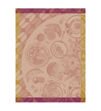 Torchon Brunch Gourmand 100% coton - Le Jacquard Francais - Rose framboise
