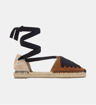 Espadrilles plates en daim à rubans et coutures contrastées KIVA - Castaner - Cognac