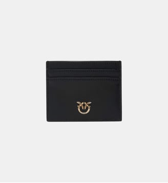 Porte-cartes en cuir avec logo love birds - Pinko - Noir or antique
