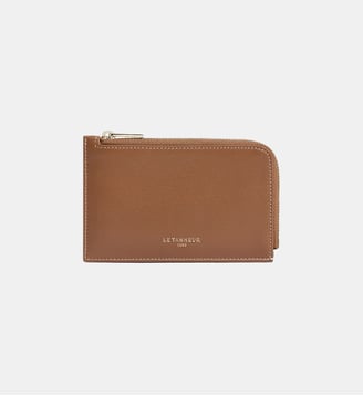 Porte cartes zippé Albertine en cuir lisse - Le Tanneur - Marron tan