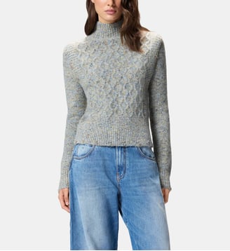 Pull à col roulé en maille torsadée - Pinko - Vert et gris