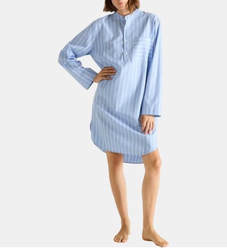 Chemise de nuit col officier en popeline de coton, Duolt - Laurence Tavernier - Bleu