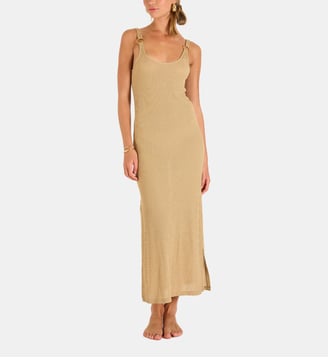 Robe longue fendue Amiva - Banana Moon - Beige