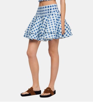 Jupe courte vichy en lin - Sandro - Bleu blanc