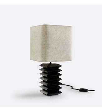 Lampe à poser en frêne massif et lin - La Redoute Interieurs - Noir