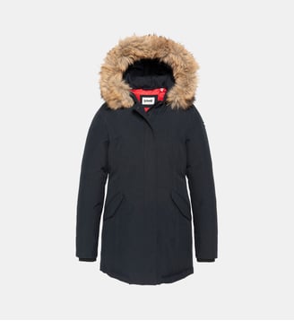 Parka à capuche bordée de imitation fourrure - Schott - Bleu marine