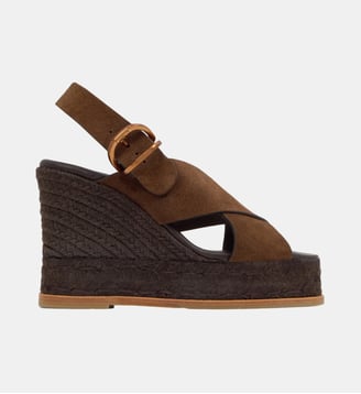 Sandales compensées en cuir à brides croisées BETINA - Castaner - Chocolat
