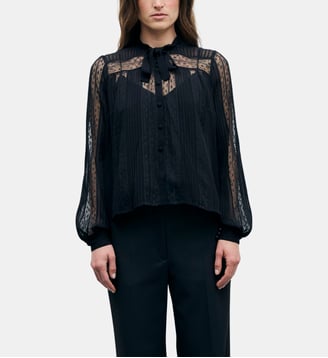 Chemise lavallière en voile à dentelle - LULU - Gerard Darel - Noir