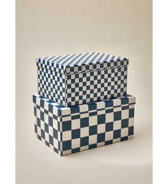 Boîte gigogne damier par lot de 2 - Cyrillus - Bleu