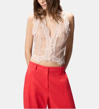 Gilet en dentelle de valenciennes - Pinko - Rose acajou