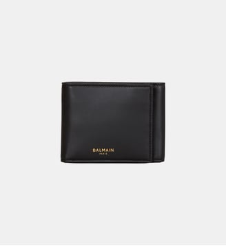 Portefeuille Trifold en cuir lisse - Balmain - Noir