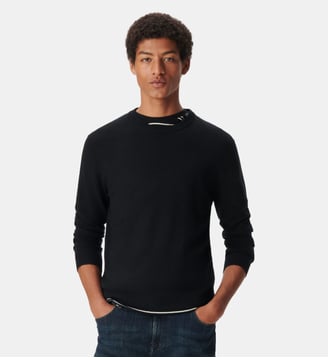 Pull col rond tricot 100% laine - Ikks - Noir