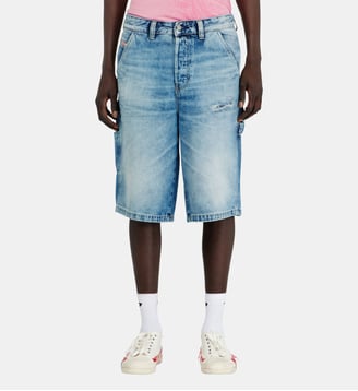 Short Relaxed en denim fluide avec abrasions - Diesel - Bleu clair