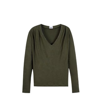 Tee-shirt col V bijoux - Ikks - Vert kaki