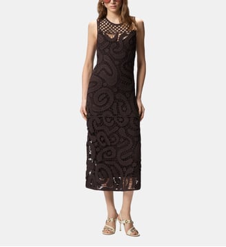 Robe midi sans manches au crochet géométrique - Pinko - Marron