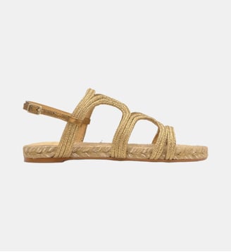 Sandales plates en tressage métallisé artisanal et jute PITRA - Castaner - Doré
