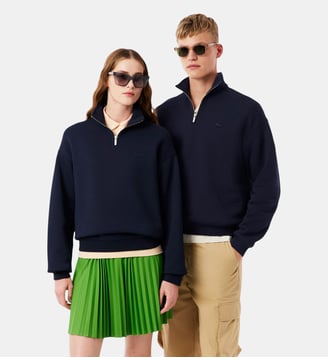Sweatshirt col zippé molleton épais - Lacoste - Bleu marine