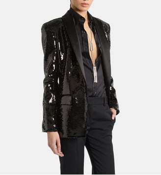 Veste 1 bouton en satin avec sequins - Balmain - Noir