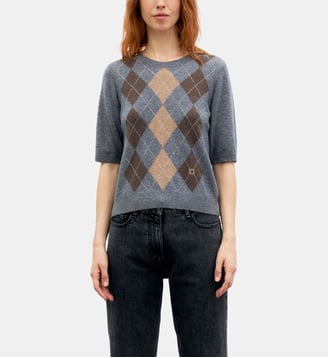 Pull manches courtes à losanges - REMA - Gerard Darel - Gris chine