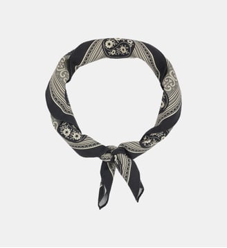 Foulard fleuri en laine et soie - Fursac - Noir
