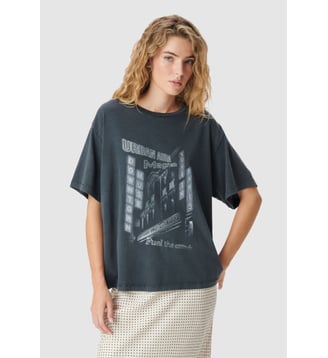 Tee-shirt visuel immeubles et messages - Ikks - Gris anthracite
