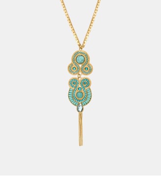 Collier pendentif   doré à l'or fin - Circus - Satellite - Bleu turquoise