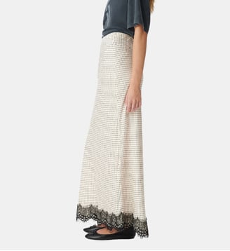 Jupe midi motif pois et dentelle Ikks