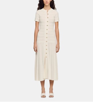 Robe longue en maille - Sandro - Écru