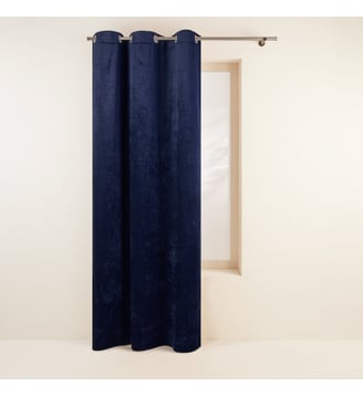 Rideau BAZYL Tamisant Tissu chenille à l'effet velours gratté - Madura - Bleu et noir