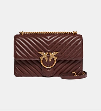 Sac bandoulière moyen love bag one chevron - Pinko - Vin bourgogne et or antique