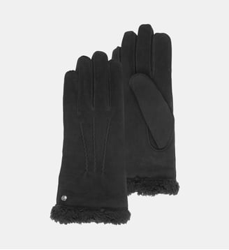 Gants en cuir de chèvre velours, doublés en imitation fourrure - Isotoner - Noir
