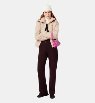 Veste sherpa col côtelé rayé oversize - Lacoste - Beige