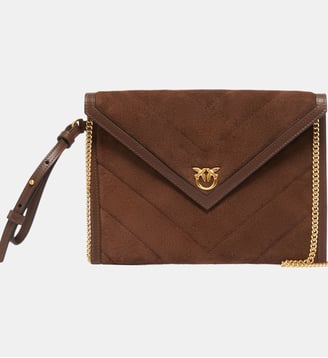 Pochette en daim avec logo love birds - Pinko - Marron foncé