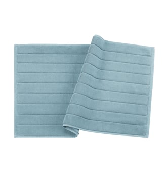 Tapis de bain 100% Coton BIO, DOUCEUR NATURE - Blanc Cerise - Bleu nordique