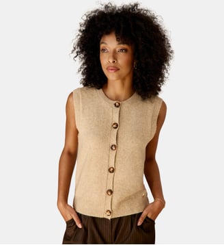Gilet col rond uni MORINI - La Petite Etoile - Beige