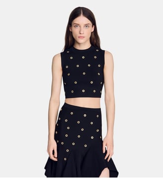 Top en maille à studs - Sandro - Noir