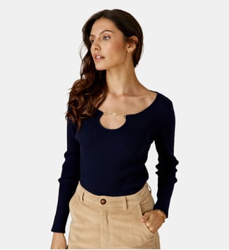 Pull col rond uni MOYA - La Petite Etoile - Marine