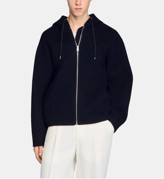 Blouson en laine à capuche zippé - Sandro - Noir