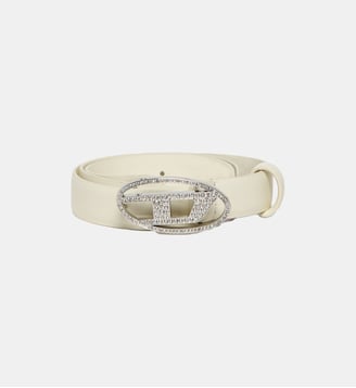Ceinture en cuir véritable Oval D avec strass - Diesel Kids - Blanc cassé