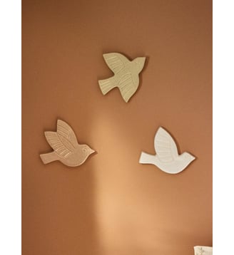 Oiseau céramique par lot de 3 - Cyrillus - Blanc et rose